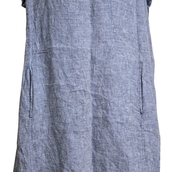 Eileen Fisher Blue Chevron Cap Sleeve Organic Linen Shift Dress Sz XL - Picture 5 of 10